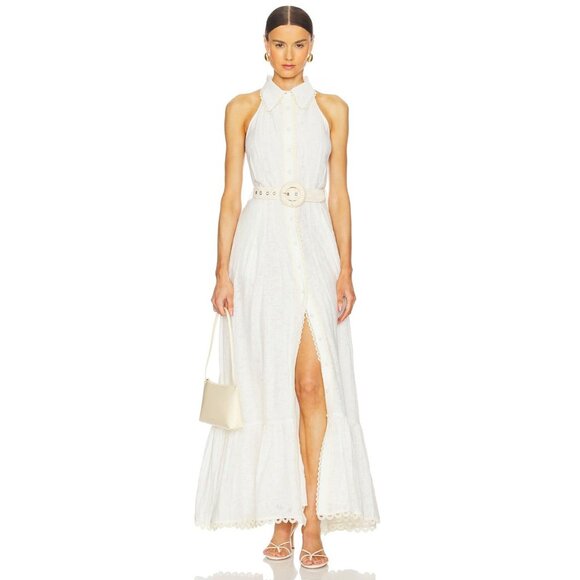 HEMANT AND NANDITA Tora Long Belt Buckle Dress in White X-Small New Maxi Gown - Picture 10 of 13